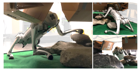 Dexterous Legged Locomotion in Confined 3D Spaces with Reinforcement Learning